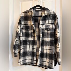 Plaid Black and White Women's Shirt Jacket